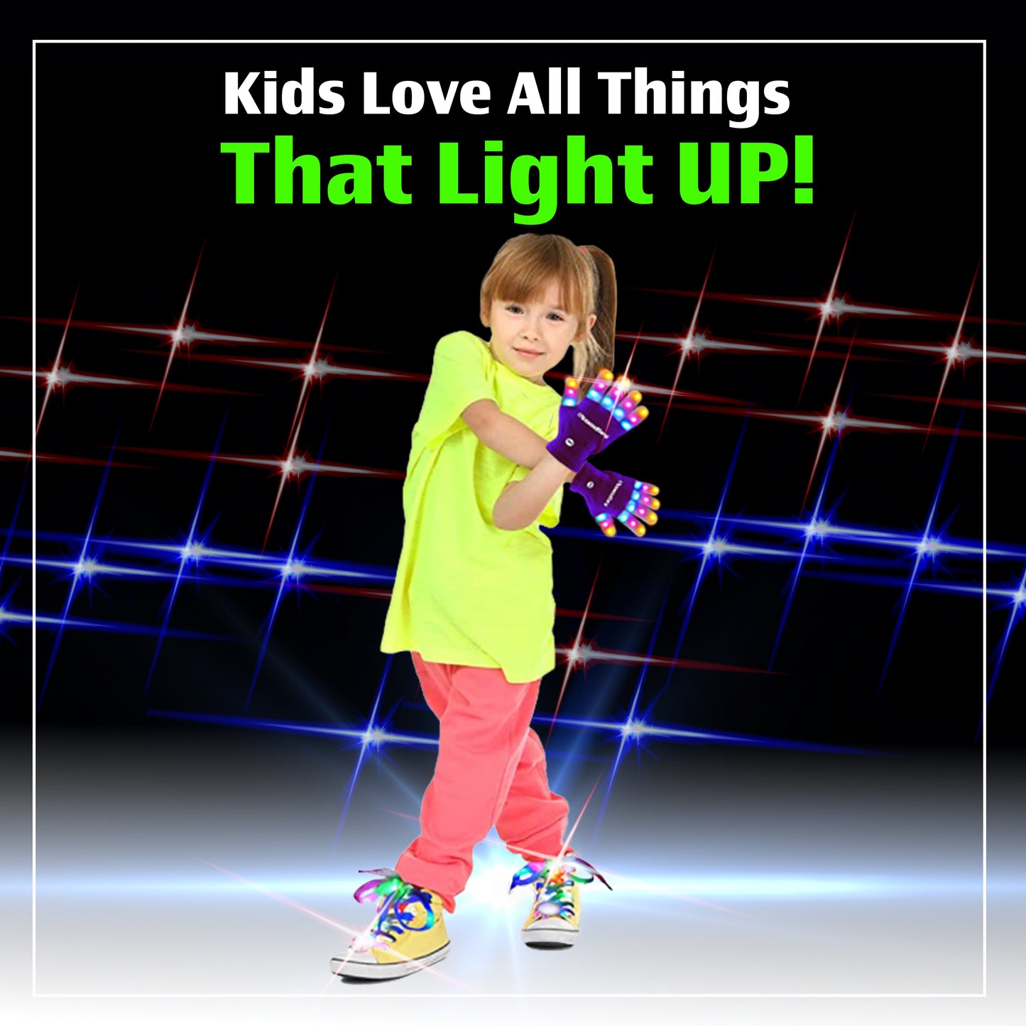 Purple LED Gloves, Light Up Shoe laces and Lighted Beanie Pom Hat Gift Set for Boys and Girls Kids Toys