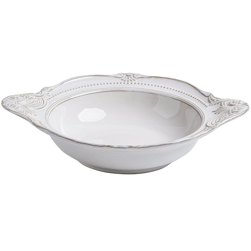 Relief Ceramic Tableware Rice Bowl Plate