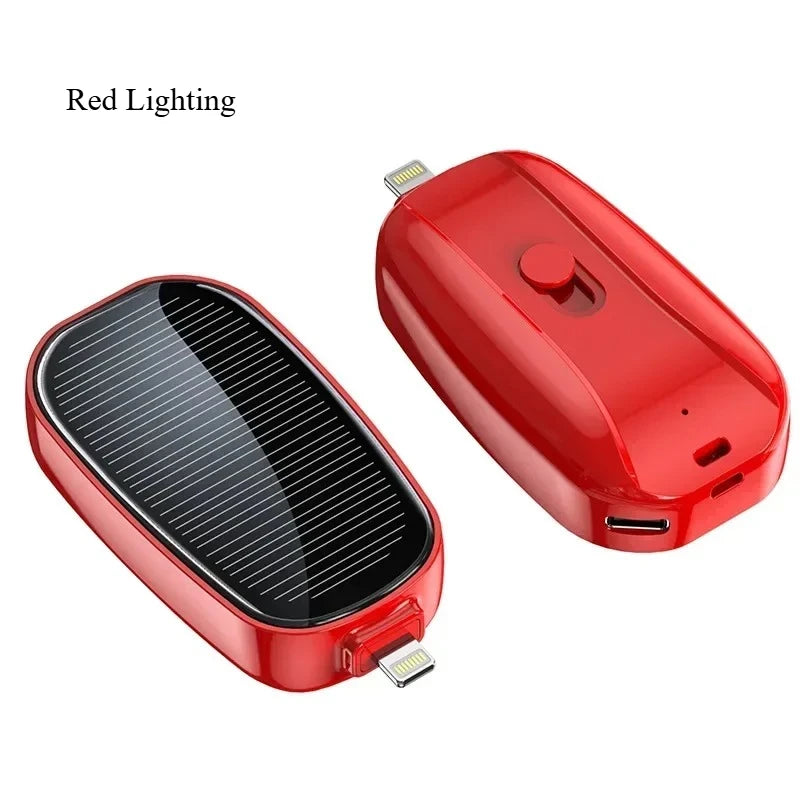 Solar Keychain Power Bank — 1200mAh Mini Emergency Charger for iPhone & USB-C Devices