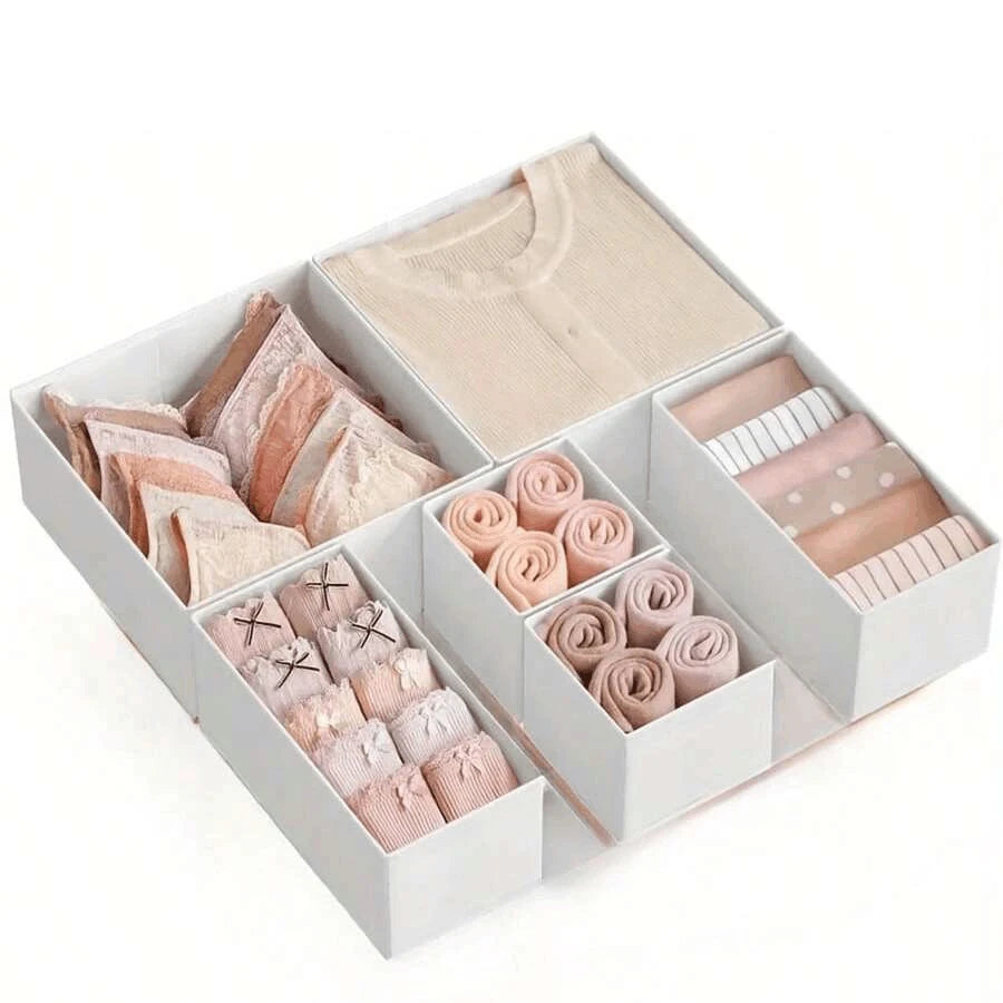 Foldable Underwear & Sock Drawer Organizer Box Set — Closet Storage Bins for Bras