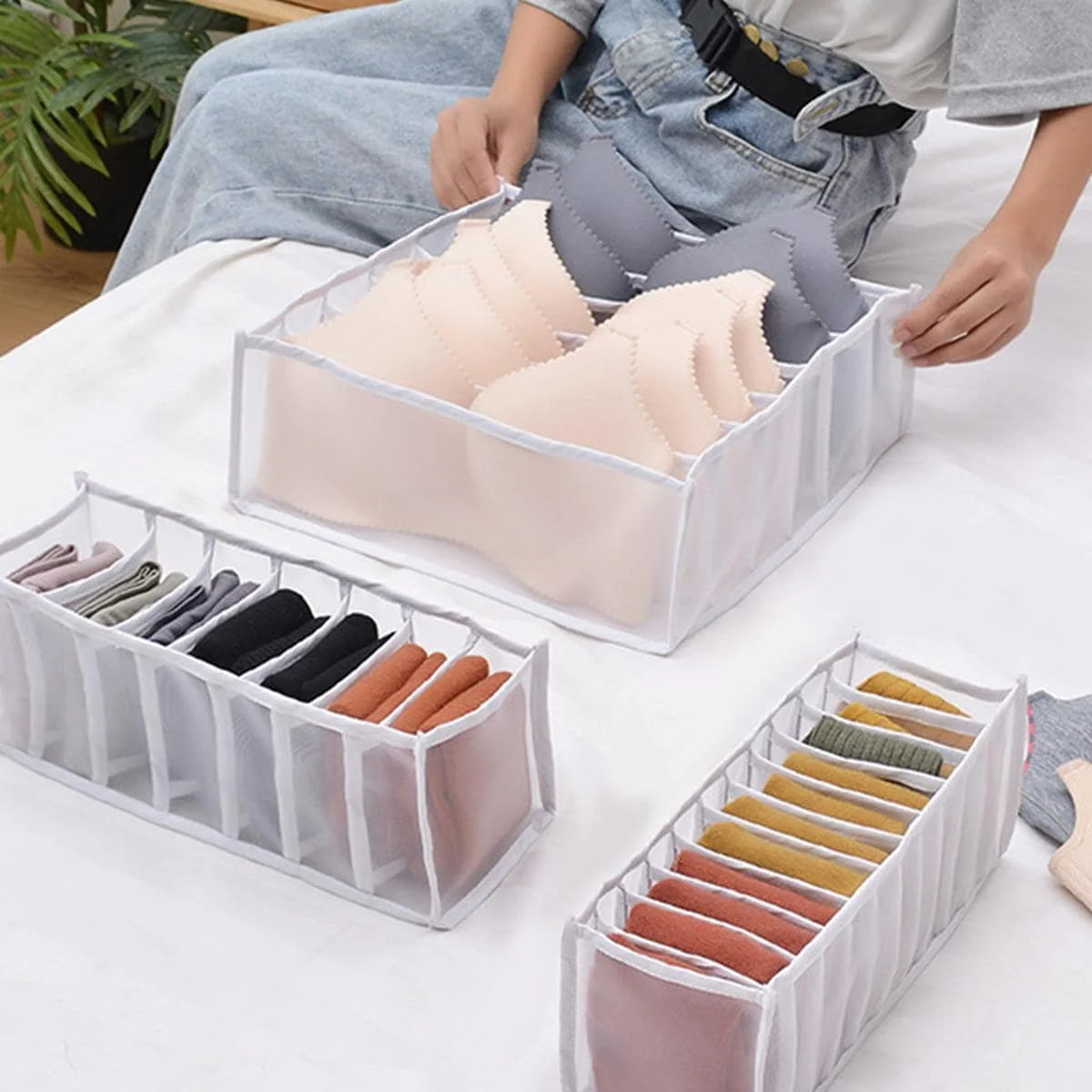 Foldable Drawer Divider Organizer — Closet Sock, Underwear & Bra Storage Bins