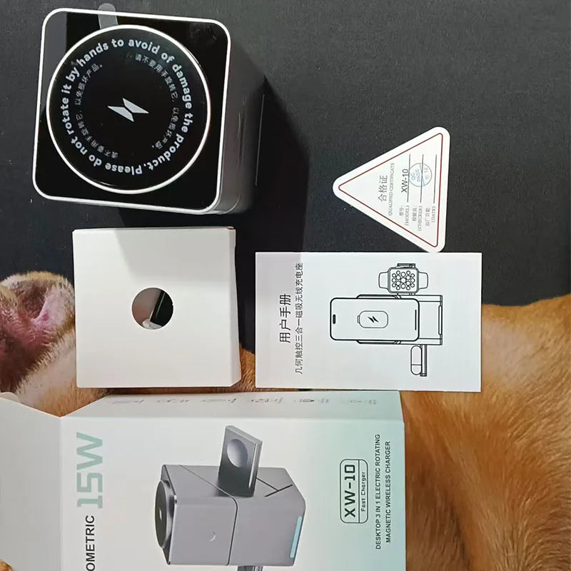 Qi2 3-in-1 Magnetic Wireless Charging Stand — 15W Fast Charger for iPhone, Apple Watch & AirPods
