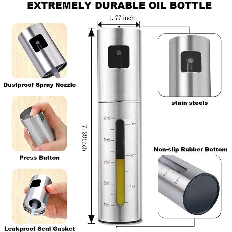 Stainless Steel Oil Mist Spray Bottle — Even Coating for BBQ, Air Fryer & Cooking
