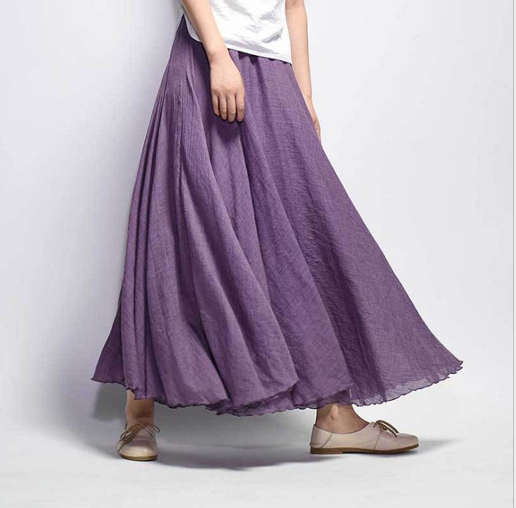 Mori Girl Art Plus Size Cotton And Linen Skirt Elastic Waist Linen A-line Skirt