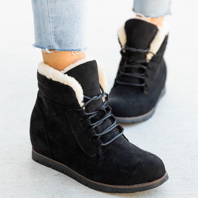 Large Size Short-tube Snow Boots Women's Flat-bottom Lace-up Plus Velvet Women's Boots