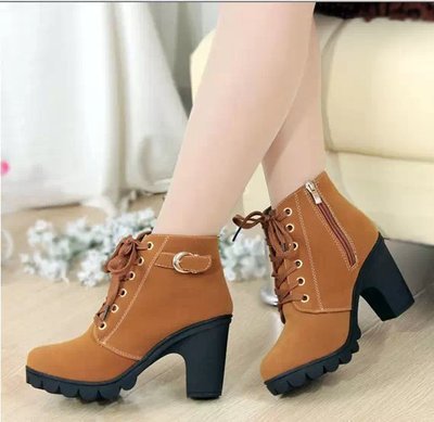 Cross-lace Thick-heel Martin Boots