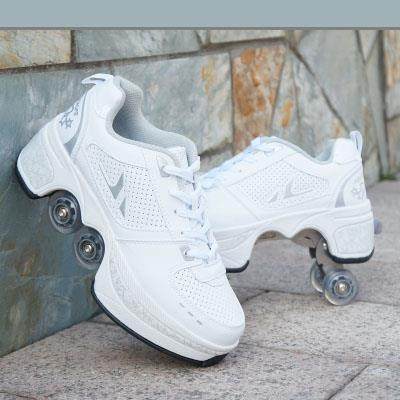 Single And Double Roller Skates For Boys And Girls Burst Walking With Wheels Student Deformed Shoes
