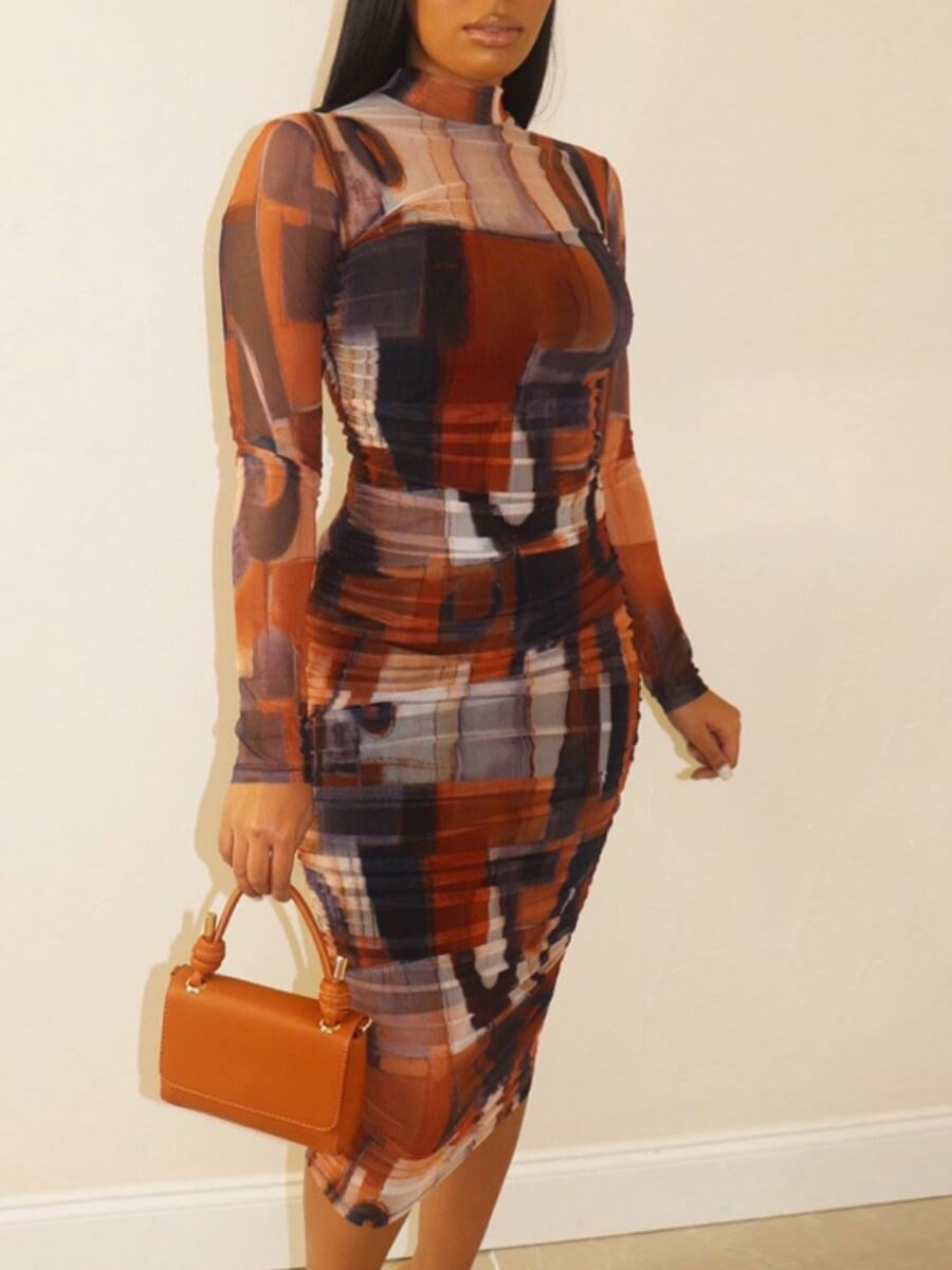 Printed Bag Hip Skirt Plus Size Dress
