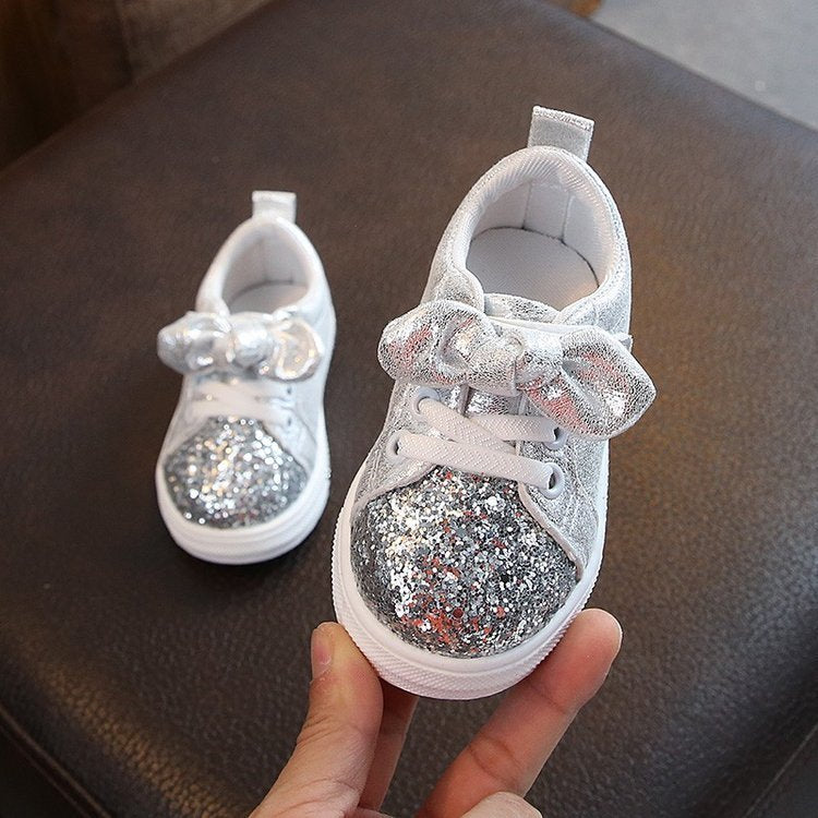 Bright Leather Sneakers Casual Shoes Sports Shoes Bow