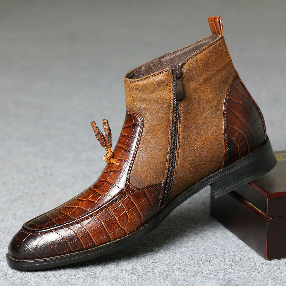 Fashion business men's plush short leather boots