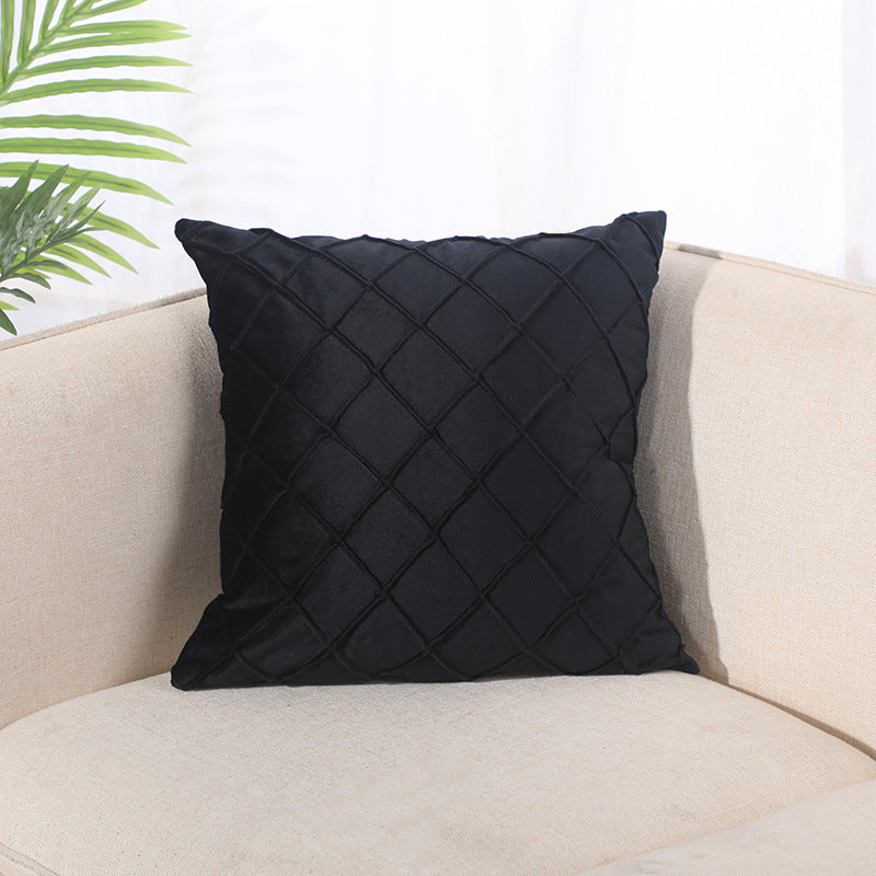 Pure Color Velvet Plaid Pillowcase Home Sofa Bedside Pillow Short Plush Cushion