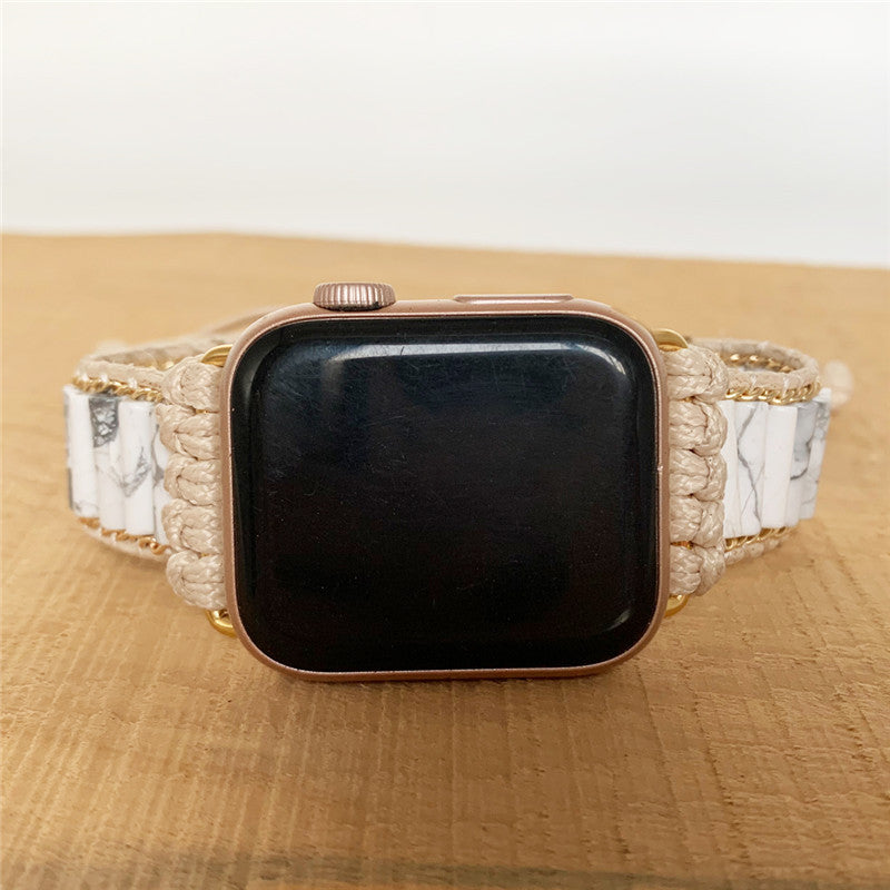 Fashion Natural White Pine Stone Woven Watch Band