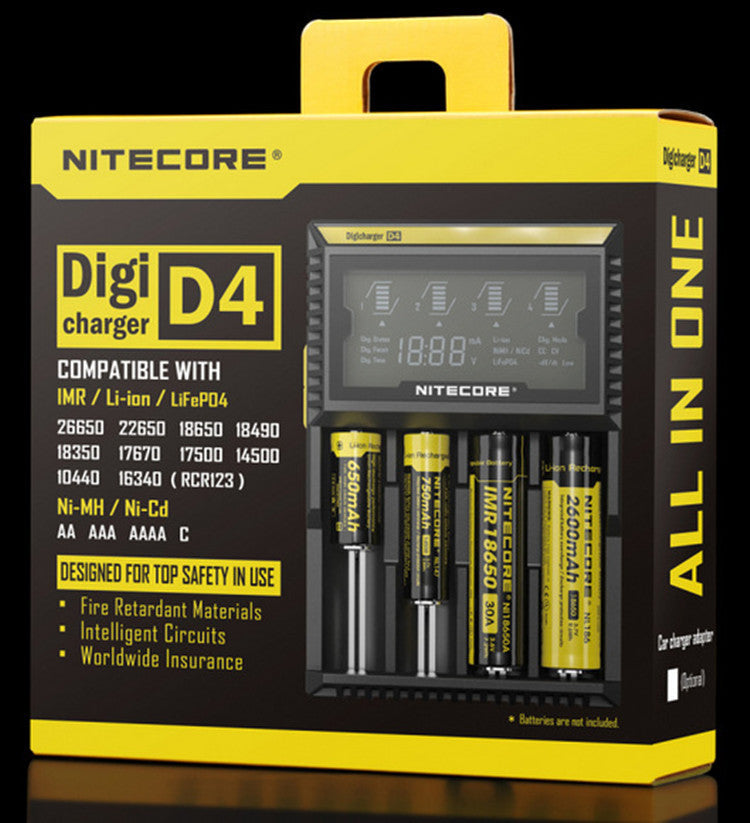 Download main imagesDownload variant imagesDownload description imagesNitecore D4 D2 New I4 I2 Digicharger LCD Intelligent Circuitry Global Insurance li-ion 18650 14500 16340 26650 Battery Charger