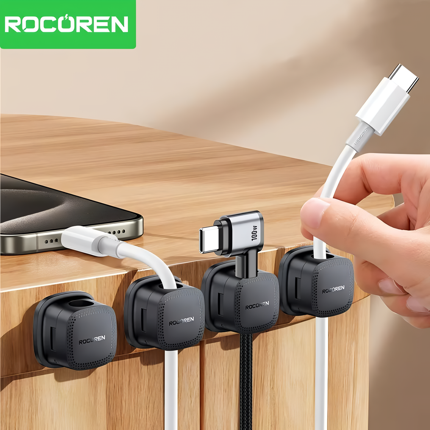Magnetic Under-Desk Cable Organizer — 6 Pack