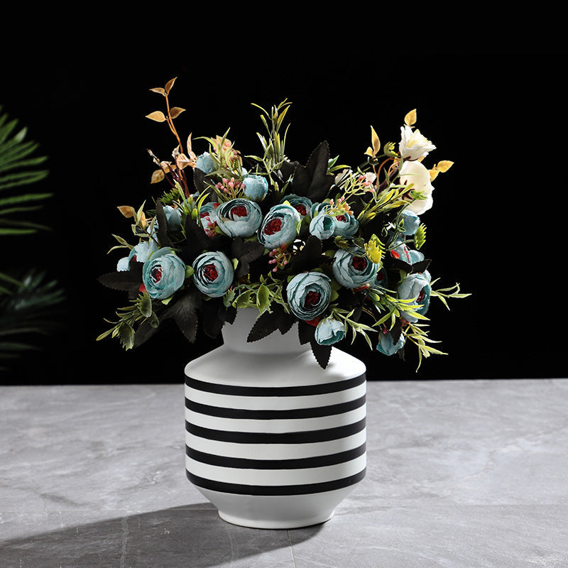 Black And White Striped Ceramic Vase Light Luxury Modern Home