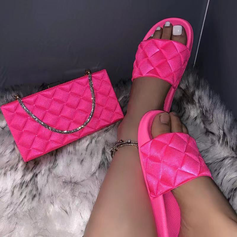 One Word Outer Wear Plaid Sandals And Slippers Plaid Shoe Bag