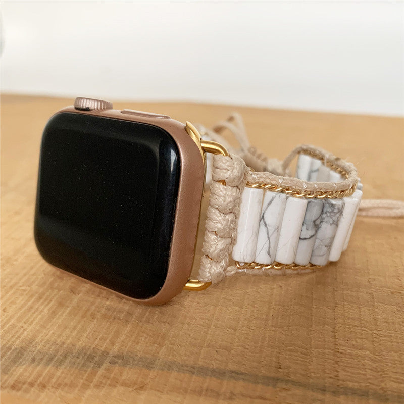 Fashion Natural White Pine Stone Woven Watch Band