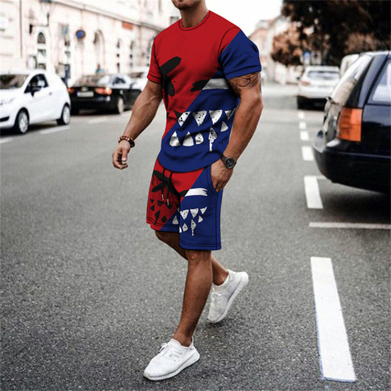 Digital Color Printed Casual Men's Short T Beach Pants Suit Summer Loose Shorts