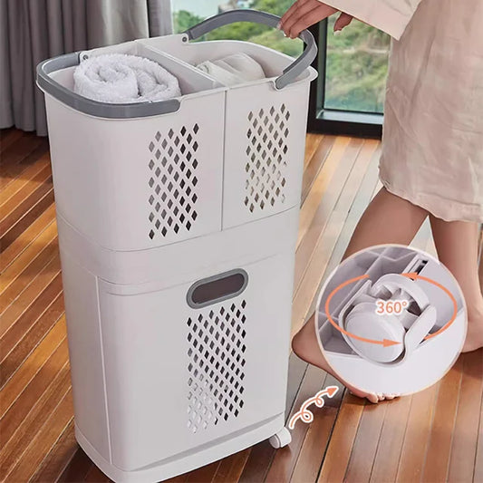 Bathroom Clothing Organizer Double Tier Storage Racks Wardrobe Space New Design Standing PP Plastic Eco-Friendly White 20-35L