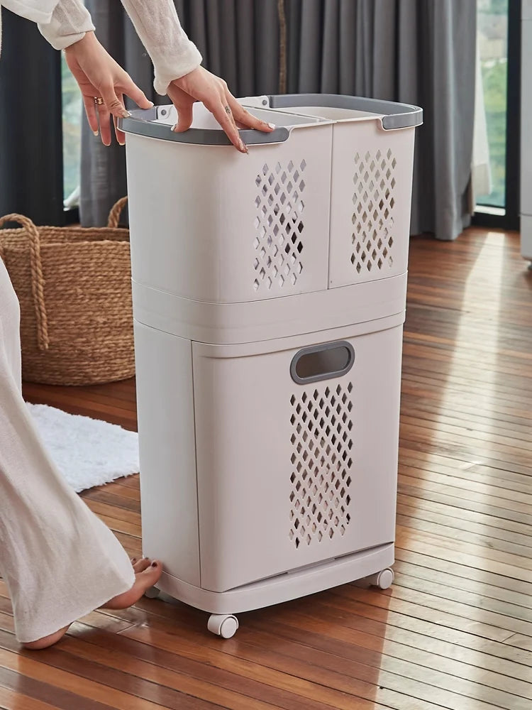 Bathroom Clothing Organizer Double Tier Storage Racks Wardrobe Space New Design Standing PP Plastic Eco-Friendly White 20-35L
