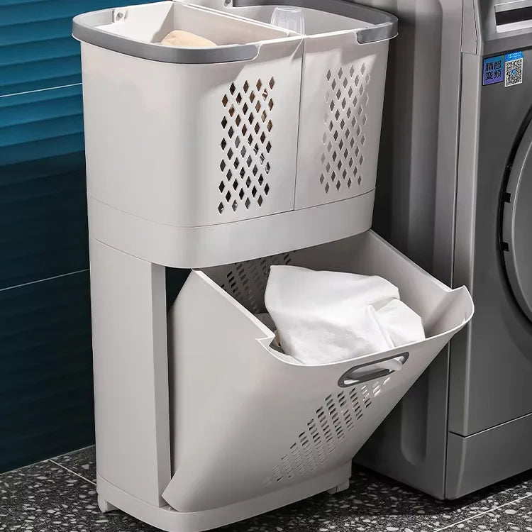 Bathroom Clothing Organizer Double Tier Storage Racks Wardrobe Space New Design Standing PP Plastic Eco-Friendly White 20-35L