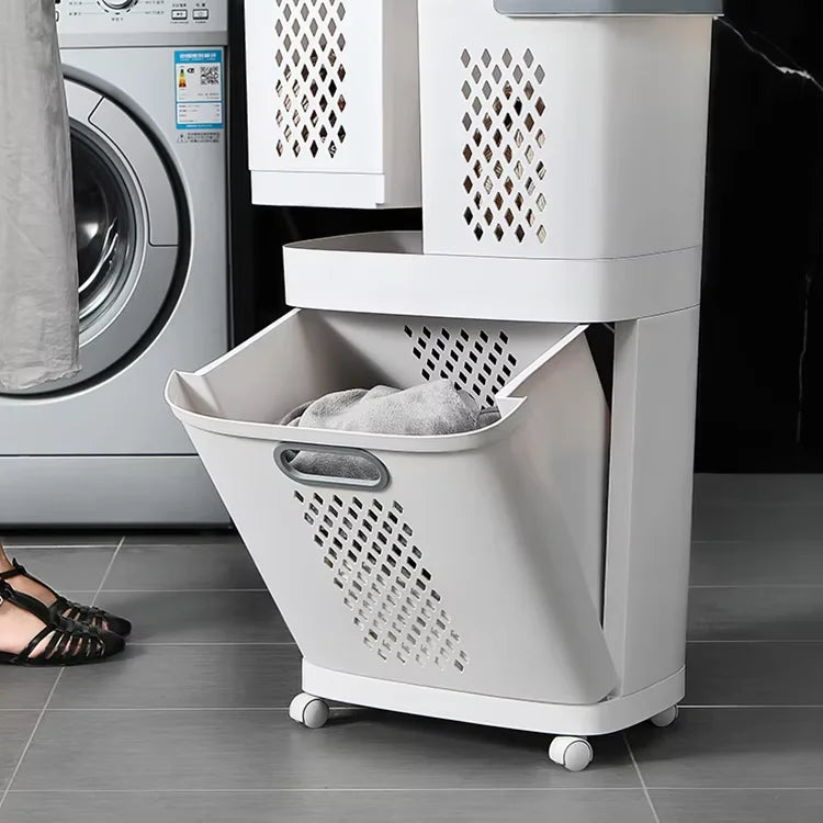 Bathroom Clothing Organizer Double Tier Storage Racks Wardrobe Space New Design Standing PP Plastic Eco-Friendly White 20-35L
