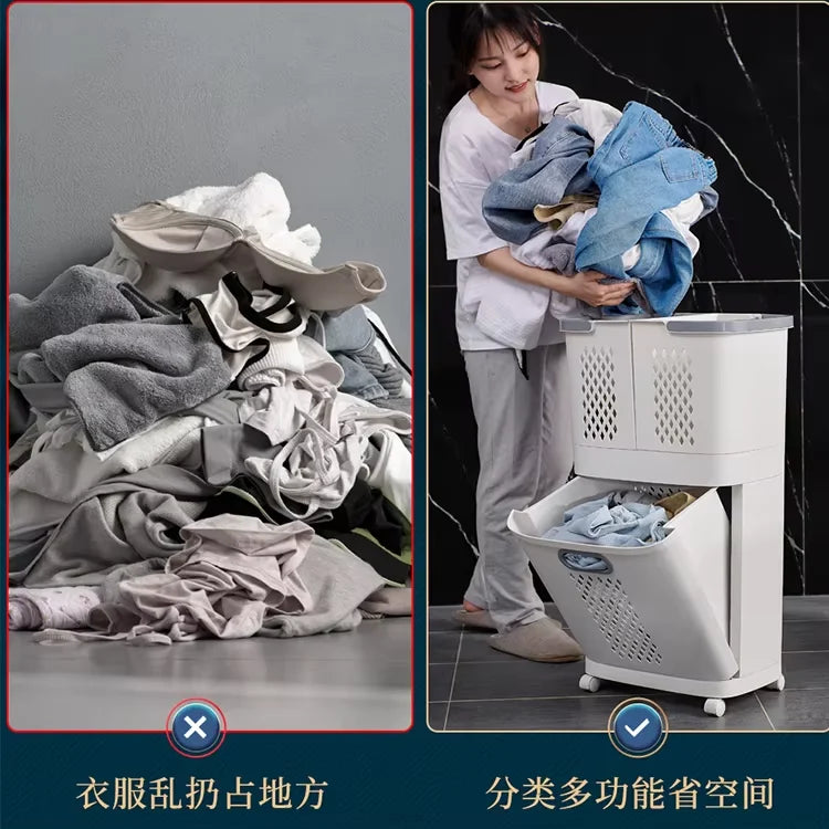 Bathroom Clothing Organizer Double Tier Storage Racks Wardrobe Space New Design Standing PP Plastic Eco-Friendly White 20-35L