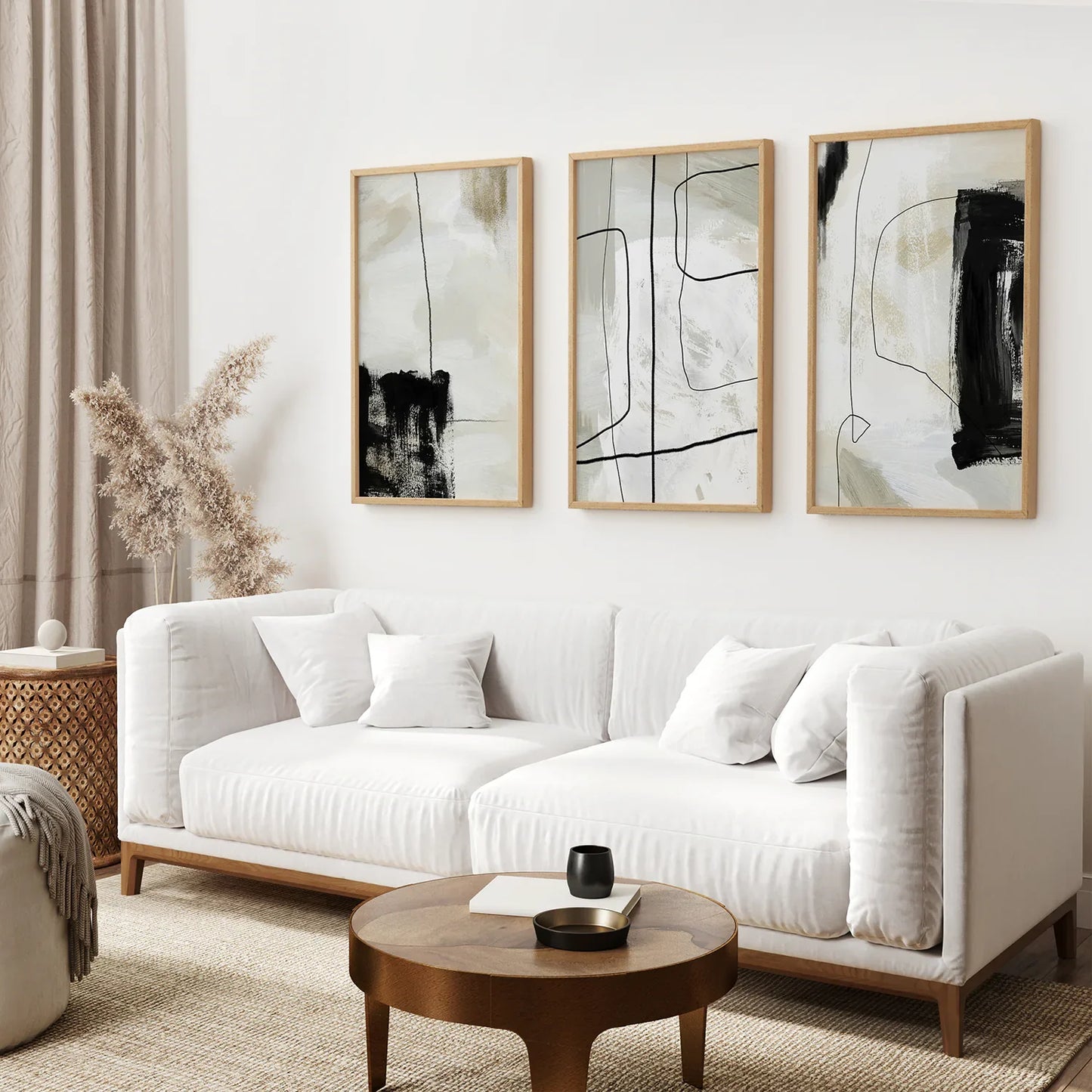 3 Piece Nordic Abstract Line Art Set. Brush Strokes