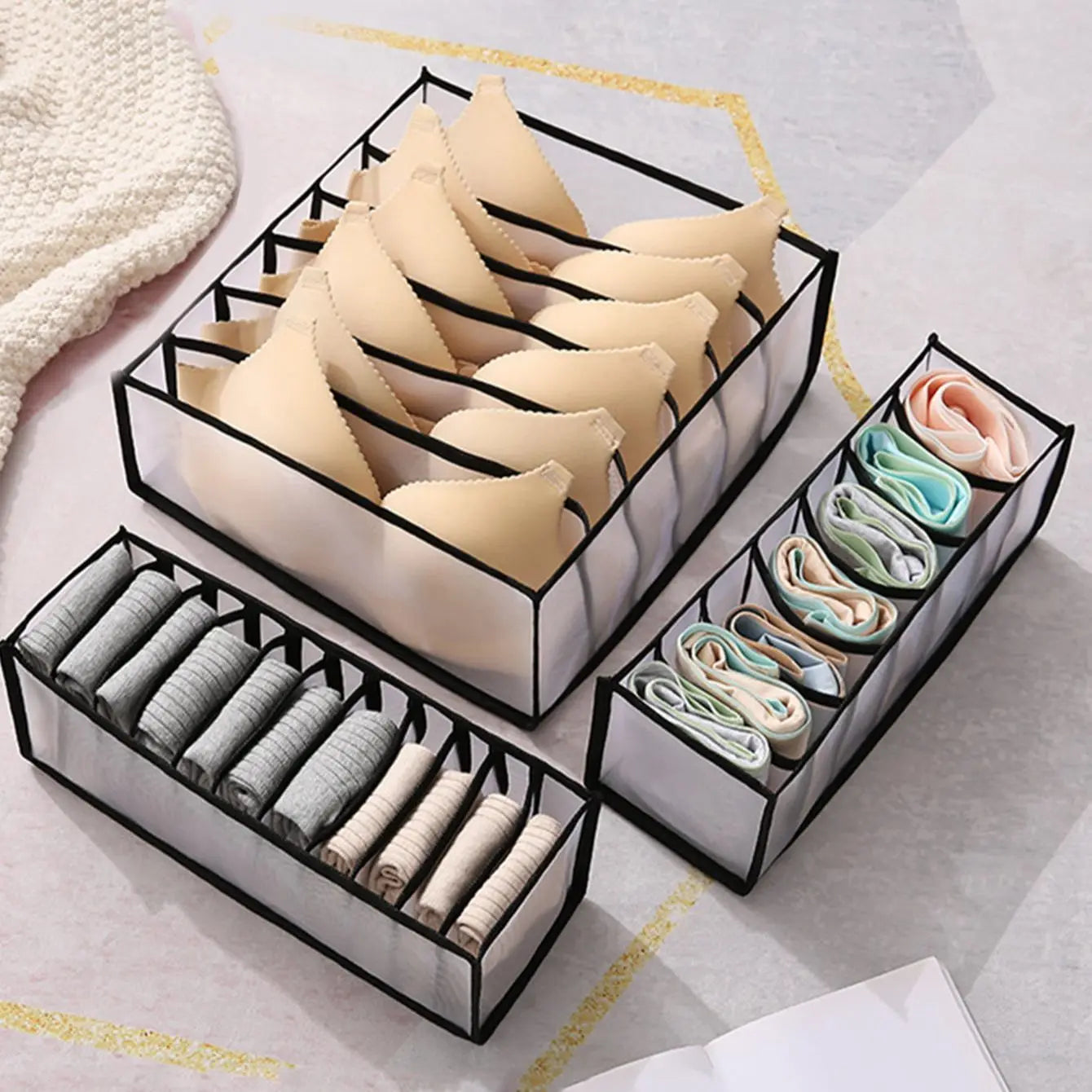 Foldable Drawer Divider Organizer — Closet Sock, Underwear & Bra Storage Bins