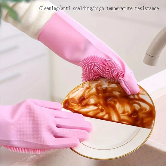 Reusable Silicone Scrubbing Gloves Dishwashing Cleaning - Ontimebazaar