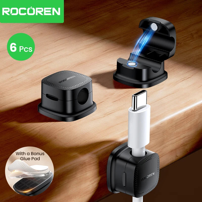 Magnetic Under-Desk Cable Management Organizer — 6 Pack for Home Office Desk Setup