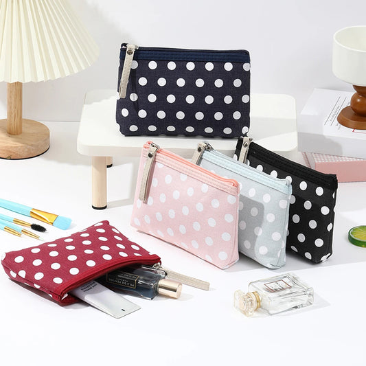 Cute Polka Dot Canvas Makeup Pouch