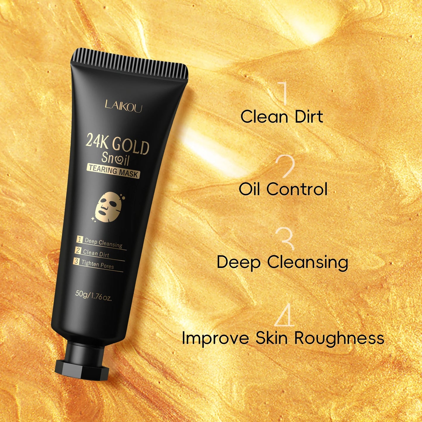 LAIKOU 24K Gold Snail Peel-Off Mask — Deep Cleansing 3-Pack