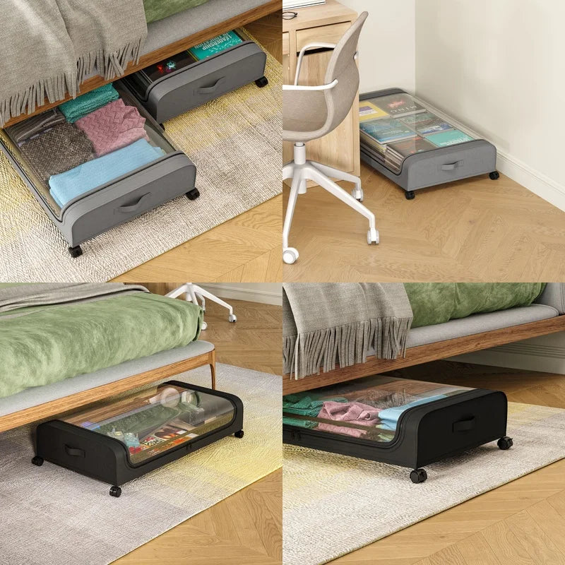 Under Bed Storage Box with Wheels — Dust-Proof Rolling Drawer Organizer