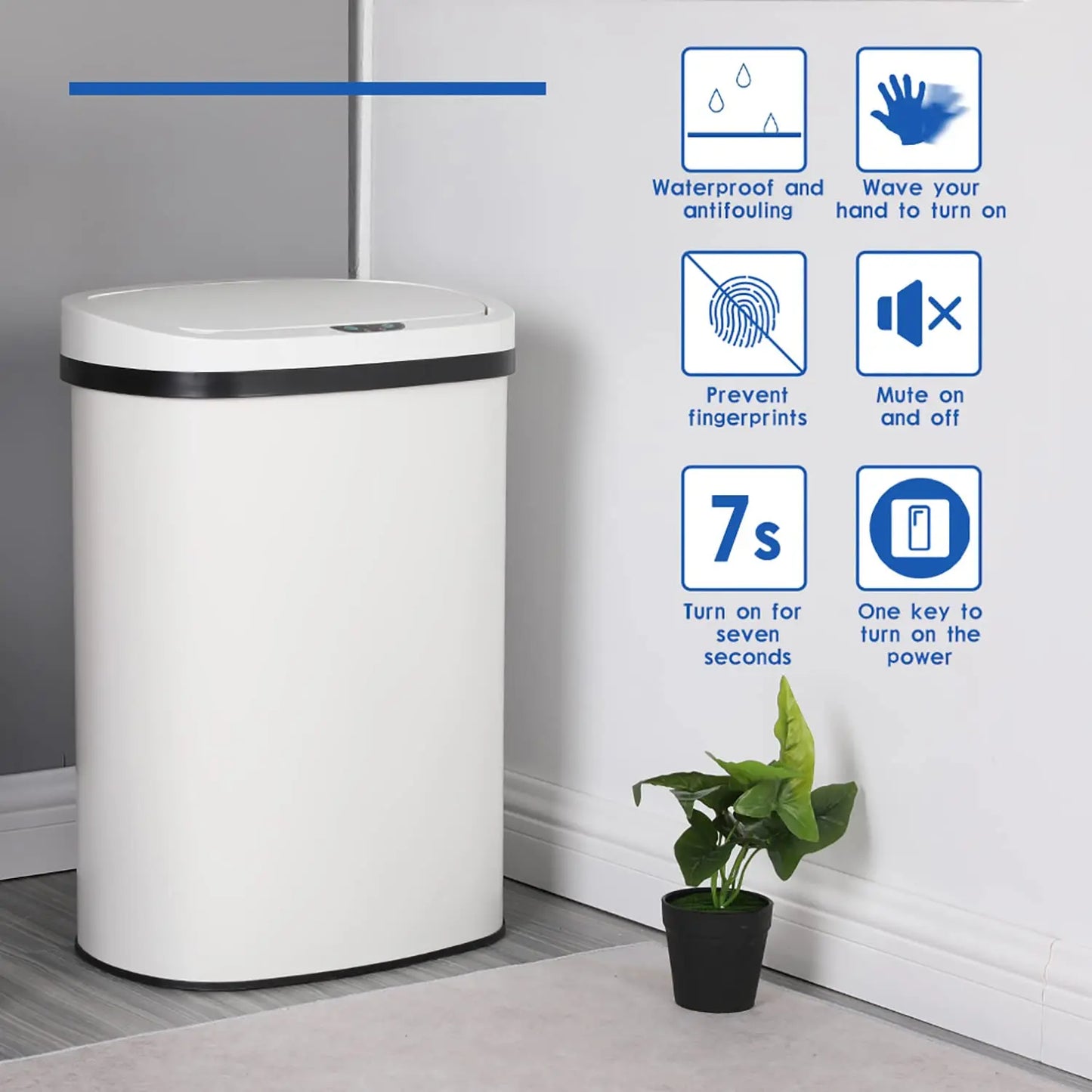 13 Gallon (50L) Trash Can Stainless Steel Motion Sensor Kitchen Garbage Can with Lid Fingerprint Proof Touch Free, Customized