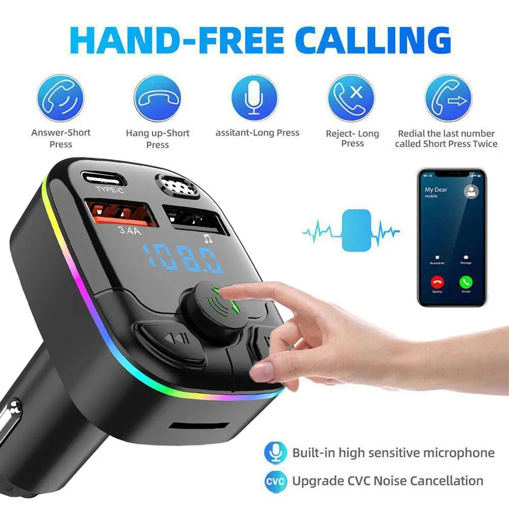 Bluetooth 5.0 Car FM Transmitter with USB & Type-C