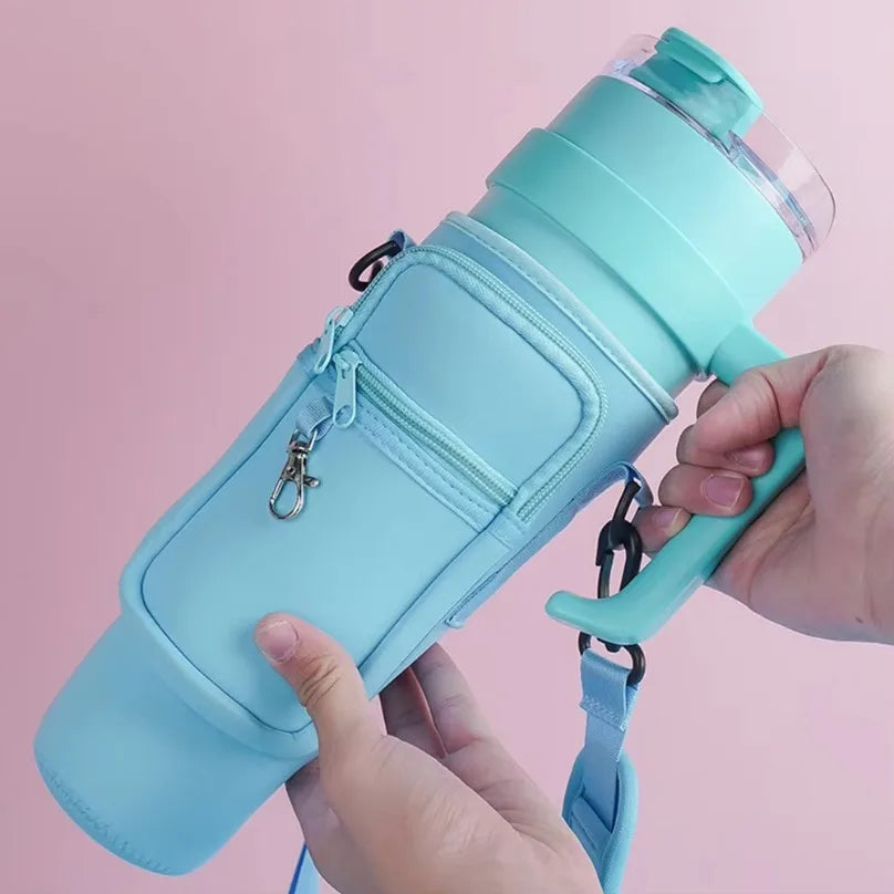 40oz Neoprene Water Bottle Carrier Bag with Adjustable Shoulder Strap Water Bottle Holder Pouch For Stanley Quencher Cup Sleeve
