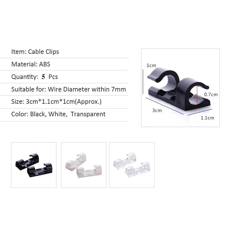 Desktop Cable Clips 3-Pack — Cord Holder for USB & Charging Cables, Office Desk Organizer