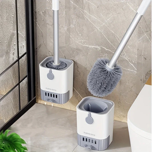 Wall Mounted Toilet Brush Set Long Handle Flexible Bathroom Cleaning - Ontimebazaar