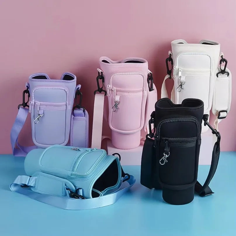 40oz Neoprene Water Bottle Carrier Bag with Adjustable Shoulder Strap Water Bottle Holder Pouch For Stanley Quencher Cup Sleeve