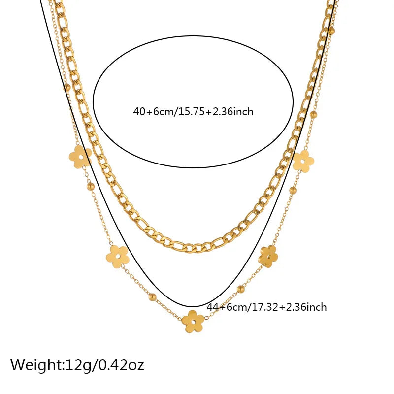 Gold Double-Layer Flower Stainless Steel Necklace
