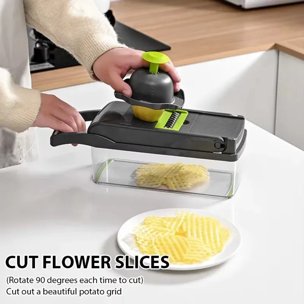 16-in-1 Vegetable Chopper & Slicer Set — with Container & Safety Guard