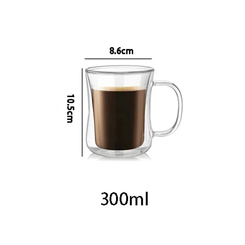 Double Wall Glass Coffee Mug with Handle — Hot & Cold Beverages, 220–400ml