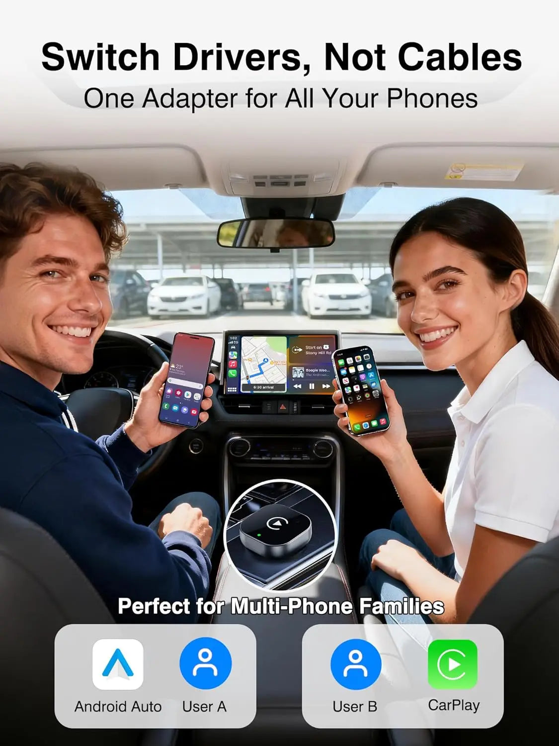 2026 Upgraded 2-in-1 Wireless CarPlay Adapter for iPhone & Android Auto, Plug and Play Wired to Wireless Dongle with Fast Auto-C