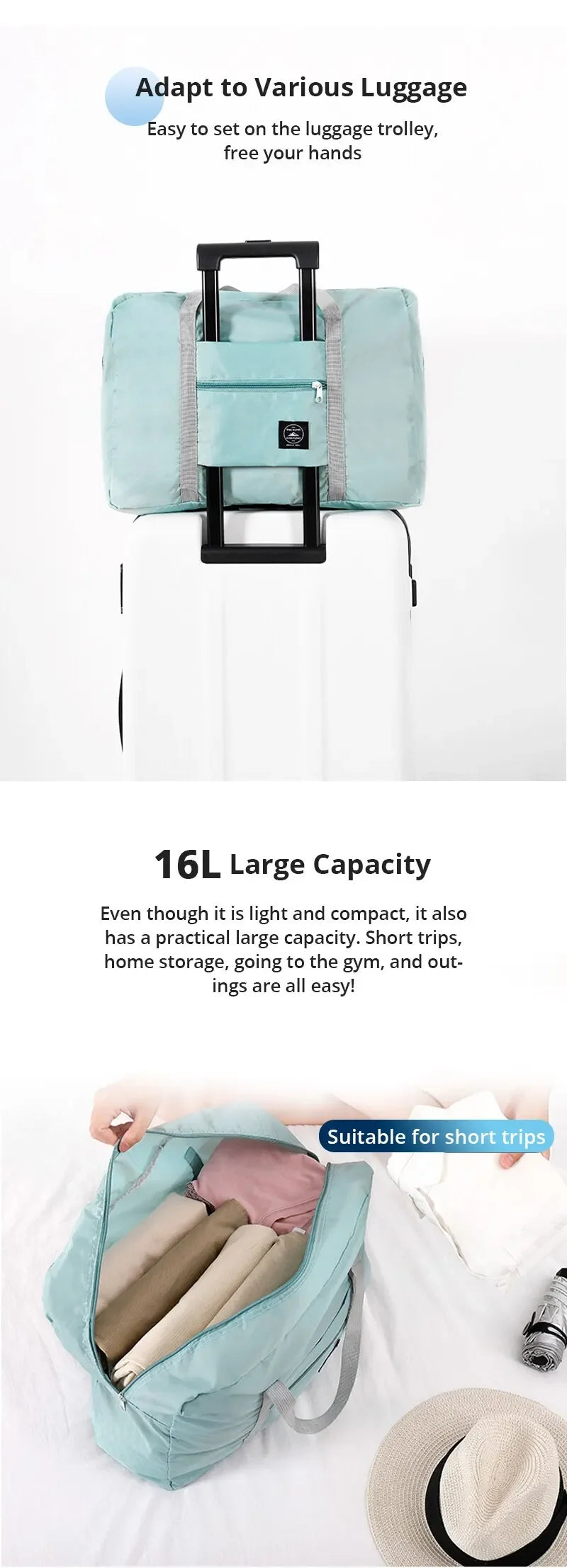 2-Pack Foldable Travel Duffel Bag — Carry On, Weekender & Gym Bag