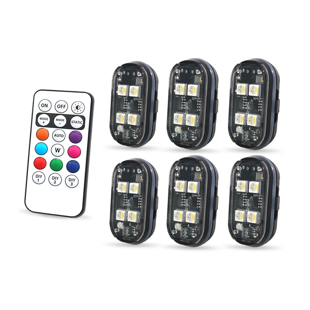 Wireless RGB LED Strobe Lights for Car — Rechargeable 8-Color Atmosphere & Warning Light