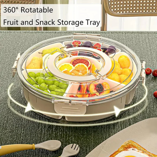 Rotating Divided Snack Serving Tray with Lid — Portable Snackle Box for Parties & Entertaining