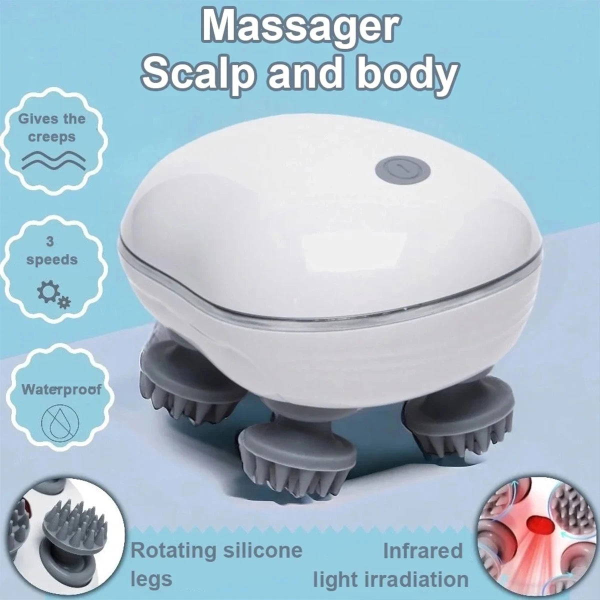 Electric Head & Scalp Massager with Red Light Therapy — Hair Growth & Stress Relief