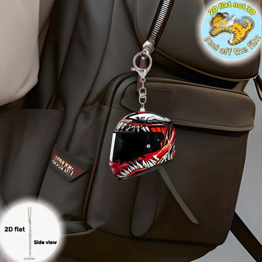 2D Motorcycle Helmet Keychain — Vintage Acrylic Charm for Keys, Bags & Gifts - Ontimebazaar