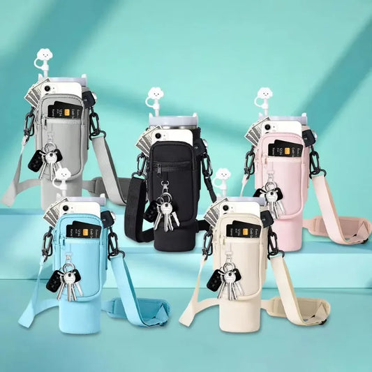 40oz Neoprene Water Bottle Carrier Bag with Adjustable Shoulder Strap Water Bottle Holder Pouch For Stanley Quencher Cup Sleeve - Ontimebazaar